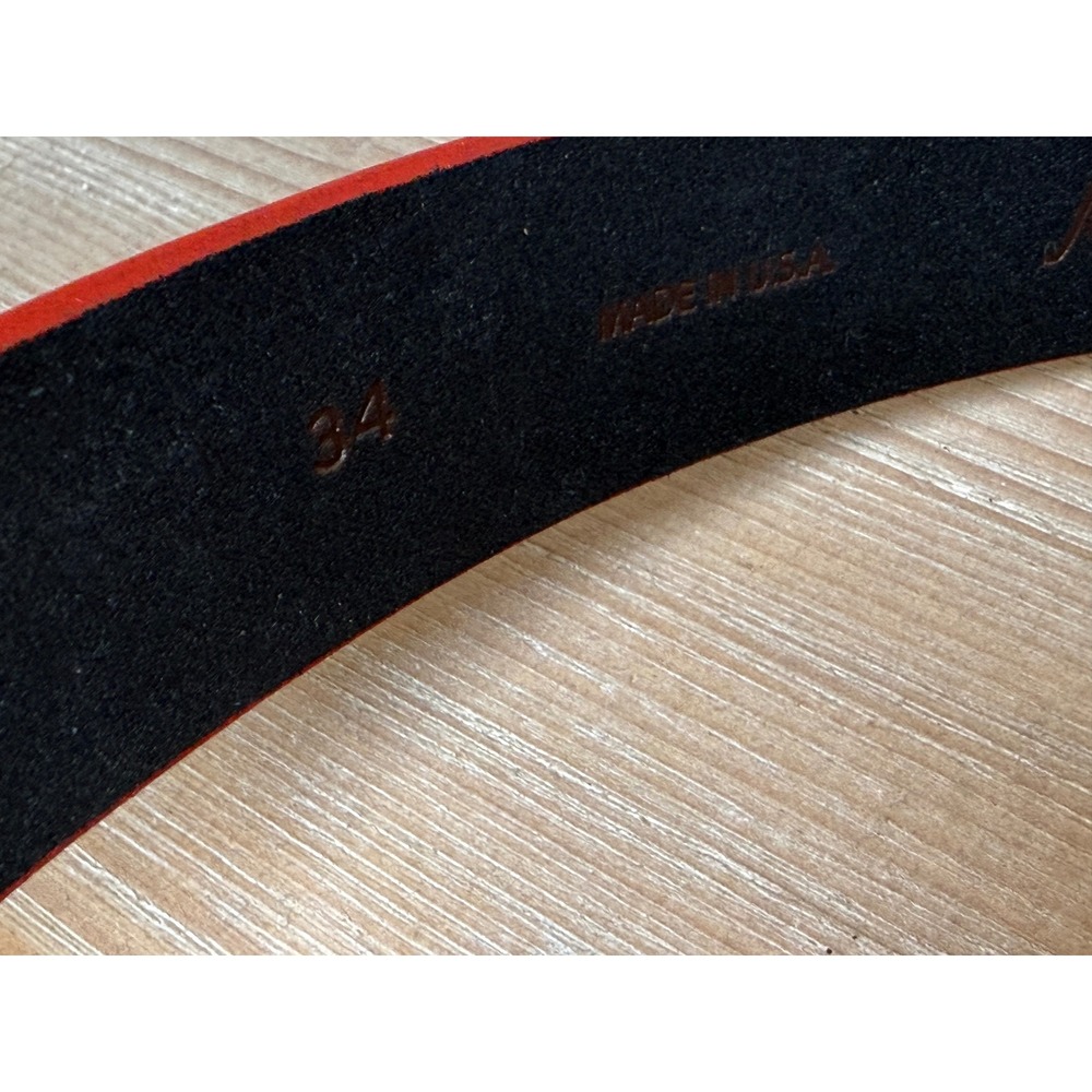 Excellent Johnnie-O Size 34 Belt Black Red Edge Genuine Leather Made in USA - Picture 3 of 7